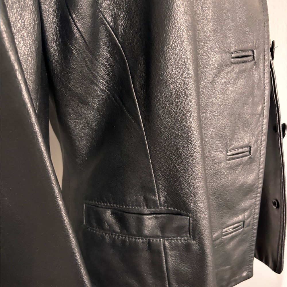 Danier Black Leather Jacket Fitted Blazer Style - Picture 2 of 14